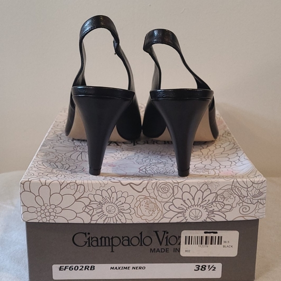 NWB Black Leather Pointed Mule Heels Sz 38… - Picture 4 of 8